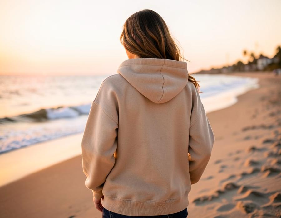 Coastal apparel folded on weathered wood